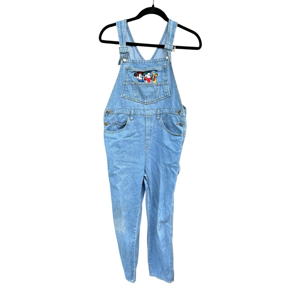 Vintage Disney Store Mickey Minnie Mouse Denim Bib Overalls 90s Size 14 Kids